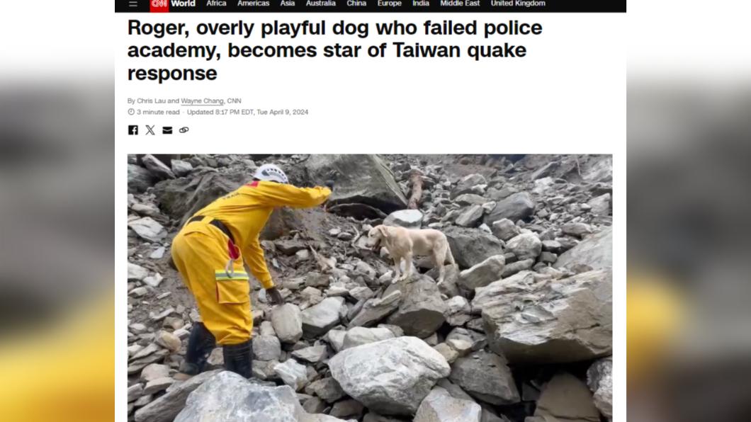 Heroic Rescue Dog Roger makes int’l news after earthquake (Screengrab from CNN via TVBS)