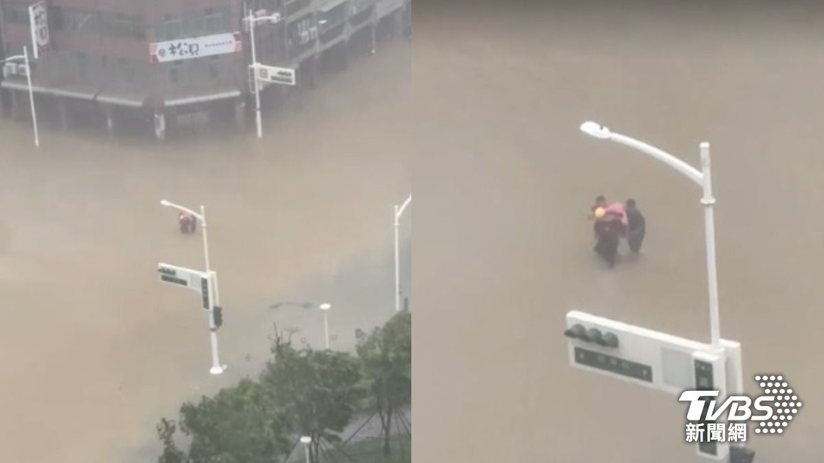Firefighters rescue seniors from Kaohsiung flood (Provided by social media users)