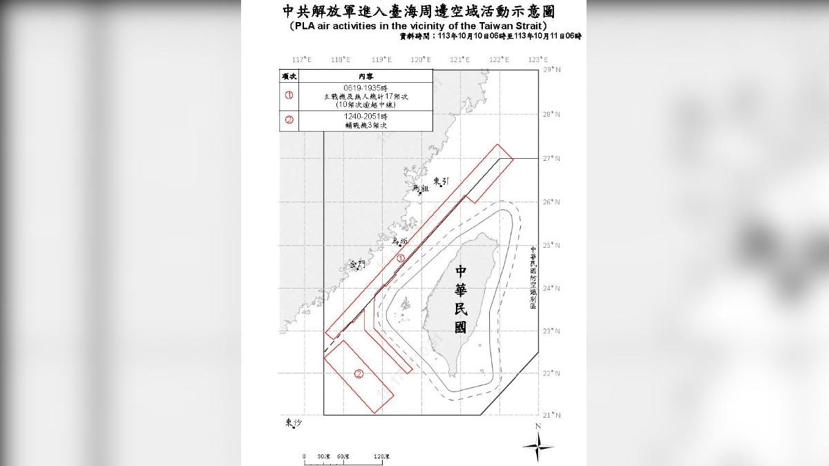 Taiwan reports PLA aircraft activity (Courtesy of MND)