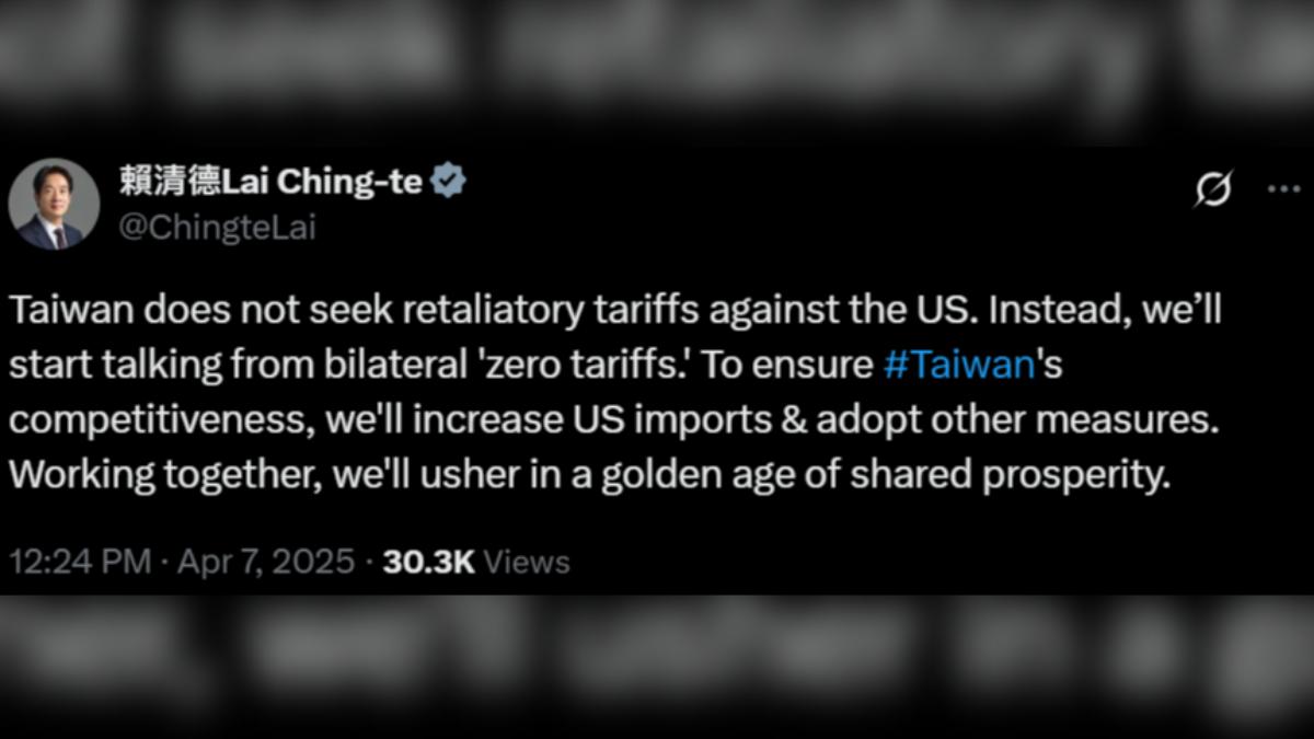 Taiwan plans to increase US imports to counter tariffs (Courtesy of Lai’s X)